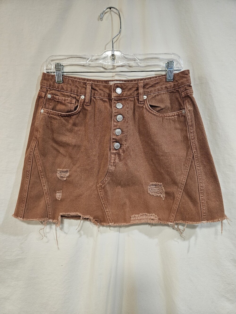 We The Free Distressed Mini Skirt in Rust Brown